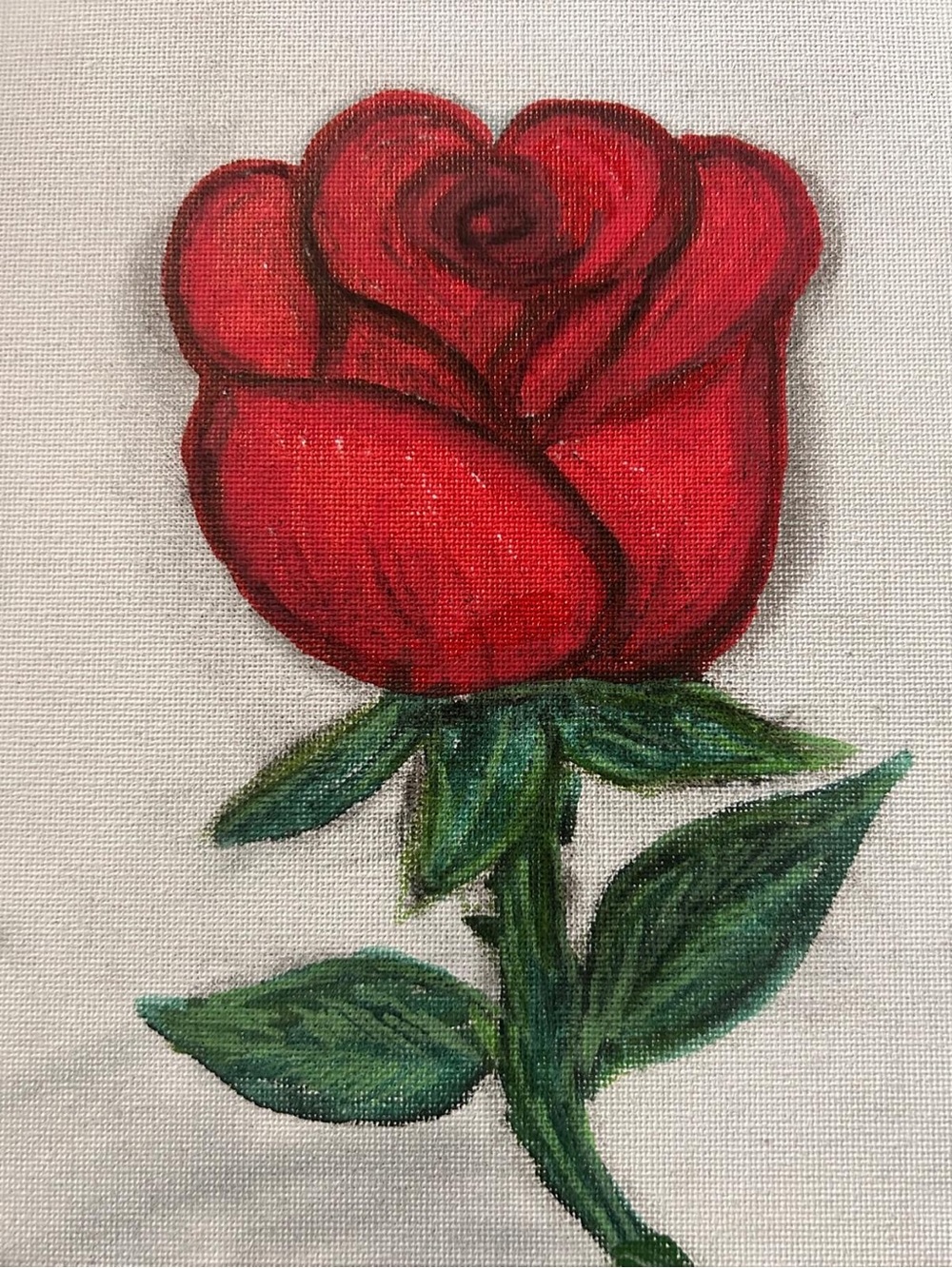 Hand-Painted Red Rose Canvas Art